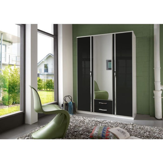 Tiya 2 Door 2 Drawer Mirrored Gloss Wardrobe | White & Black | Bold Contrast | Furco