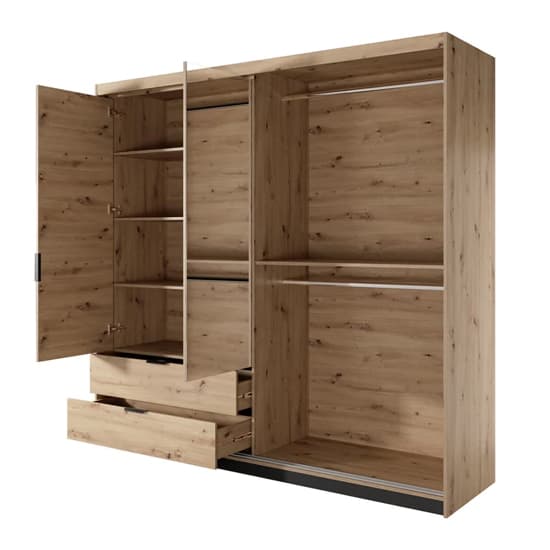 Turin 4 Door Hinged Mirrored Wardrobe | Artisan Oak with 2 Drawers & LED | Furco