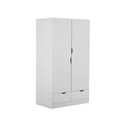 Wardrobe White Particle Board Minimalistic Hinged Doors 2 Drawers Clothes Rail Shelf Bedroom Storage 