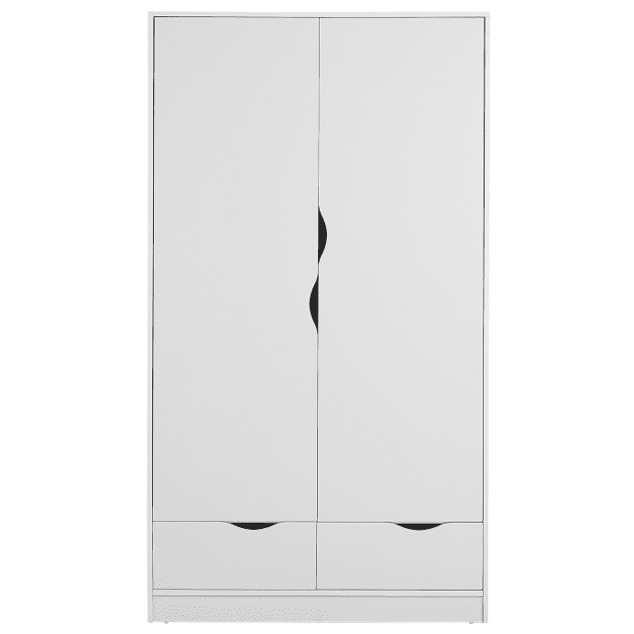 Wardrobe White Particle Board Minimalistic Hinged Doors 2 Drawers Clothes Rail Shelf Bedroom Storage 