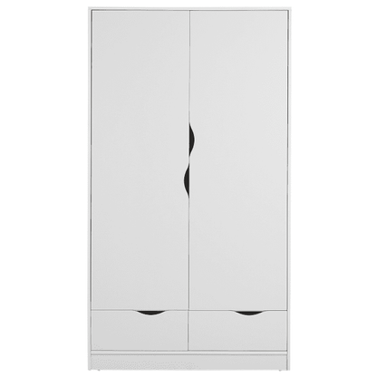 Wardrobe White Particle Board Minimalistic Hinged Doors 2 Drawers Clothes Rail Shelf Bedroom Storage 