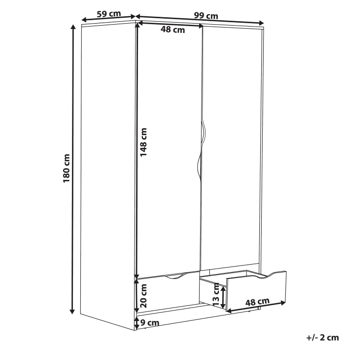Wardrobe White Particle Board Minimalistic Hinged Doors 2 Drawers Clothes Rail Shelf Bedroom Storage 