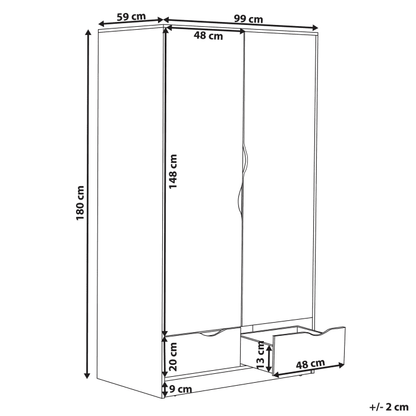 Wardrobe White Particle Board Minimalistic Hinged Doors 2 Drawers Clothes Rail Shelf Bedroom Storage 