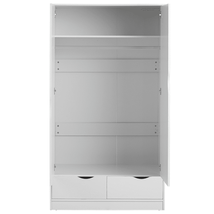 Wardrobe White Particle Board Minimalistic Hinged Doors 2 Drawers Clothes Rail Shelf Bedroom Storage 