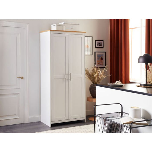 Wardrobe White Particle Board 79 x 52 x 180 cm Scandinavian Hinged Doors Shelves Clothes Rail Bedroom Storage 