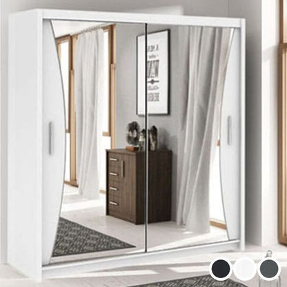 FURCO | Caledonia | Sliding 2 Door Mirror Wardrobe | White | 150/203 cm | Chic & Versatile