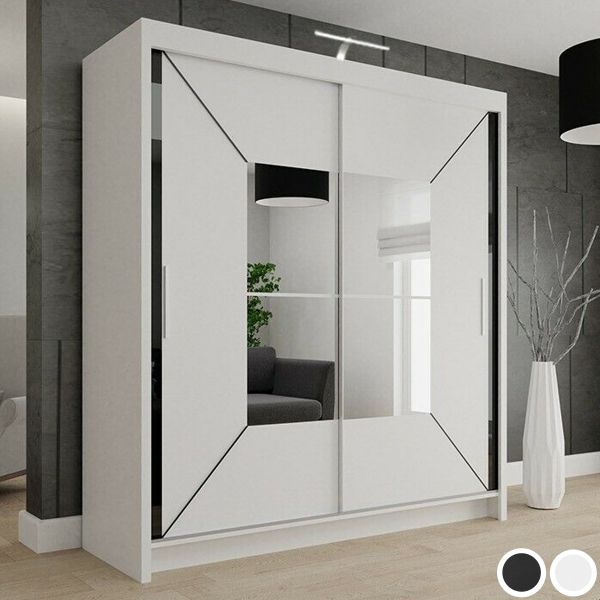 FURCO | Bartholomew Mirrored 2 Door Sliding Wardrobe | Crisp White | Elegant & Spacious Storage