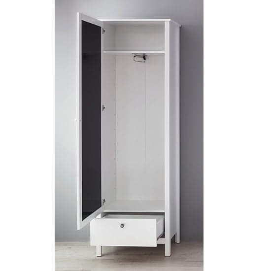 Valdo Mirrored 1 Door Wooden Wardrobe In White
