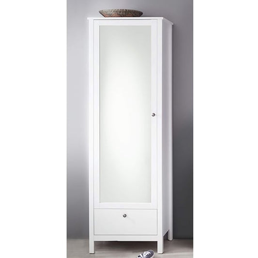 Valdo Mirrored 1 Door Wooden Wardrobe In White