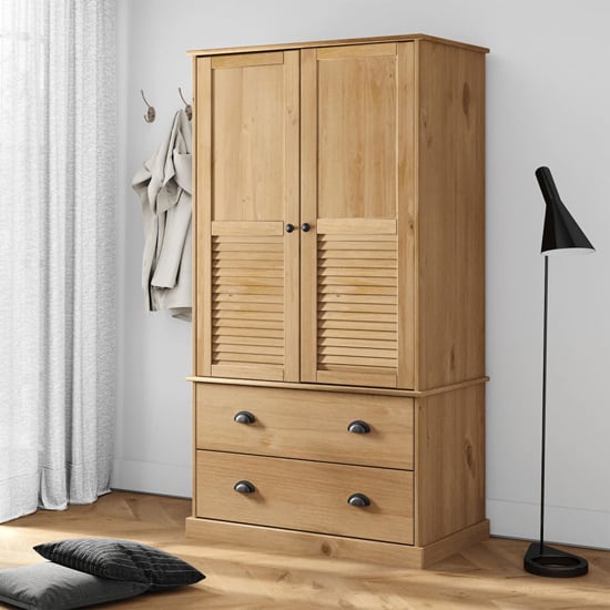 Vega Pinewood Wardrobe With 2 Doors 2 Drawers In Brown