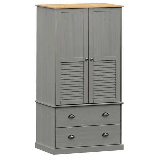 Vega Pinewood Wardrobe With 2 Doors 2 Drawers In Grey