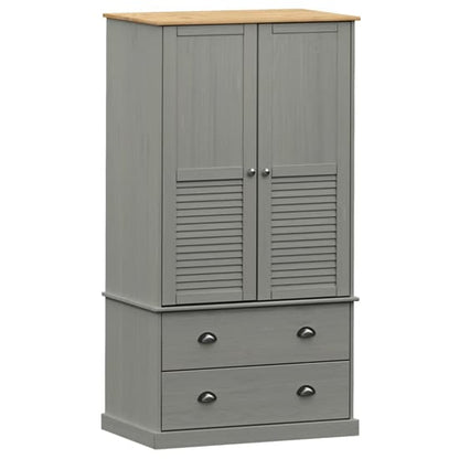 Vega Pinewood Wardrobe With 2 Doors 2 Drawers In Grey