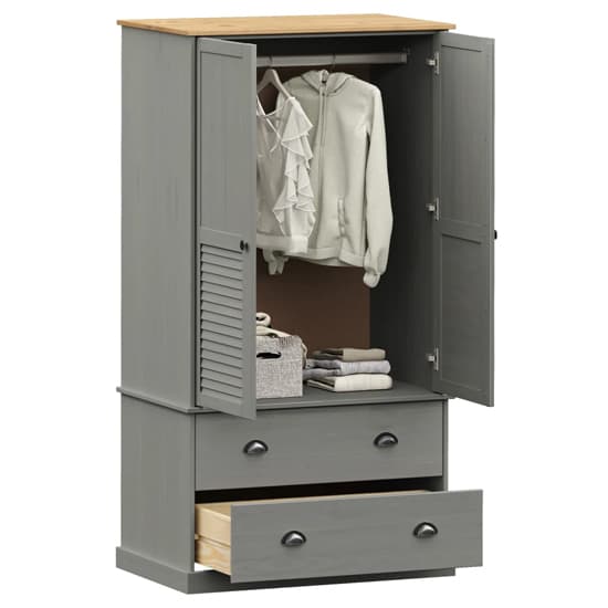 Vega Pinewood Wardrobe With 2 Doors 2 Drawers In Grey
