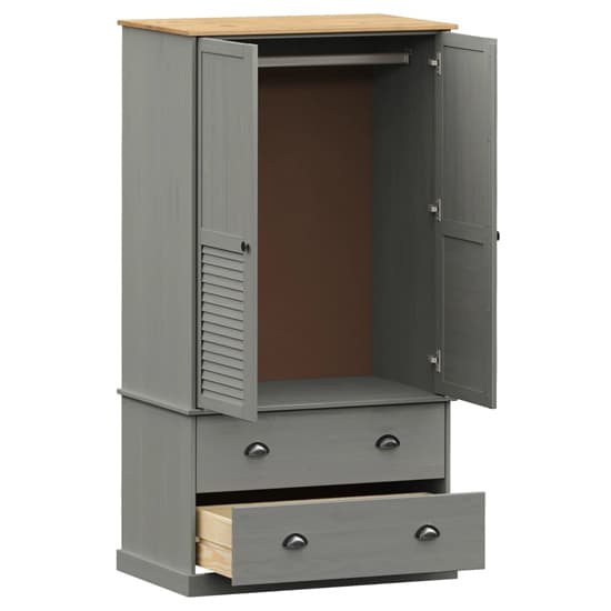 Vega Pinewood Wardrobe With 2 Doors 2 Drawers In Grey