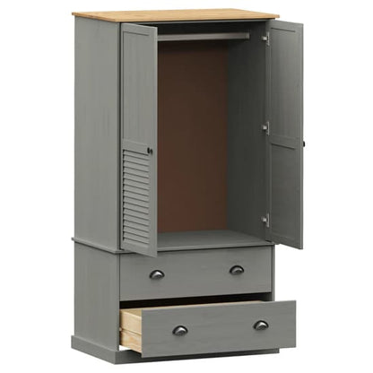 Vega Pinewood Wardrobe With 2 Doors 2 Drawers In Grey