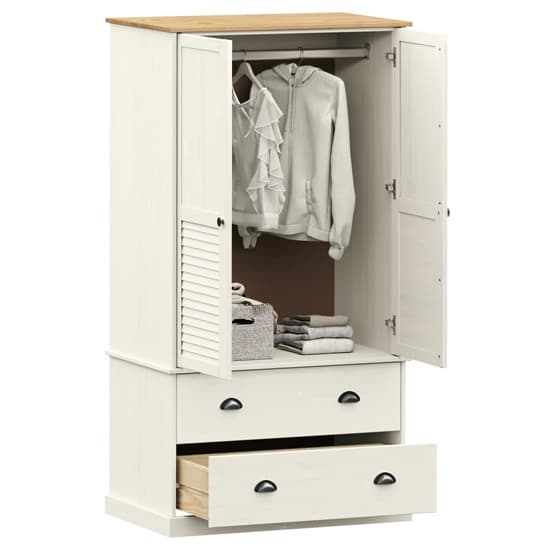 Vega Pinewood Wardrobe With 2 Doors 2 Drawers In White