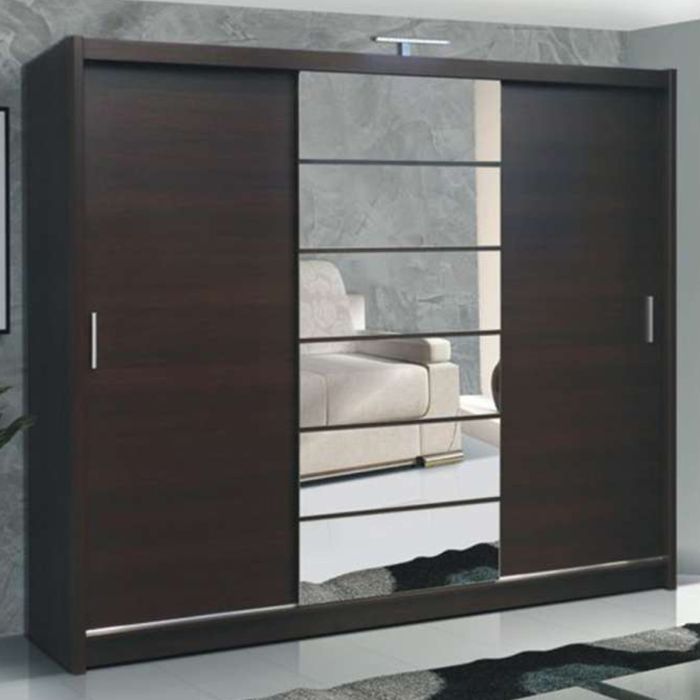 Rotherham Warm Wood Effect Sliding 2 Door Mirror Wardrobe - Wenge Brown