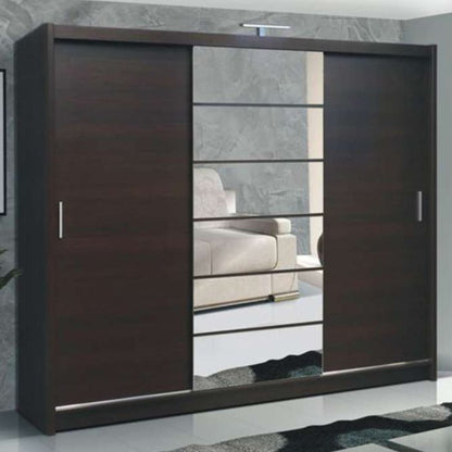 Rotherham Warm Wood Effect Sliding 2 Door Mirror Wardrobe - Wenge Brown