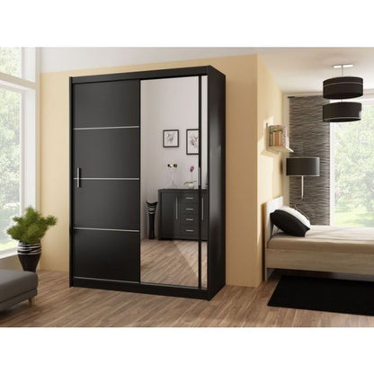 Vista Black Mirrored Sliding 2 Door Wardrobe | Contemporary Bedroom Luxury | Furco