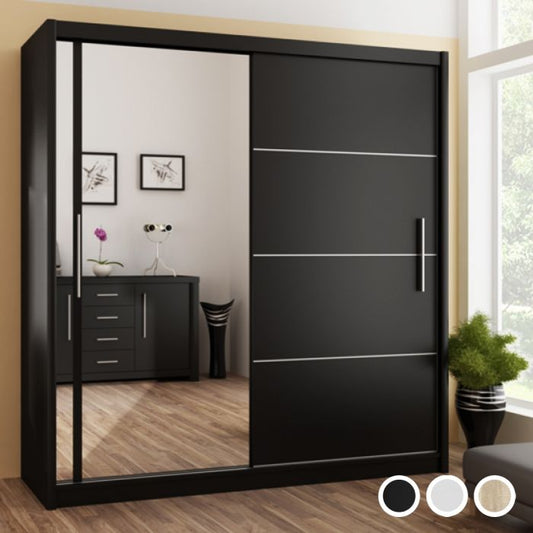 Vista Black Mirrored Sliding 2 Door Wardrobe | Contemporary Bedroom Luxury | Furco