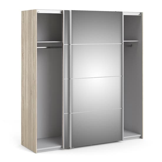 Vrok Mirrored Sliding 2 Doors Wardrobe In Oak With 2 Shelves