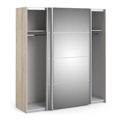 Vrok Mirrored Sliding 2 Doors Wardrobe In Oak With 2 Shelves