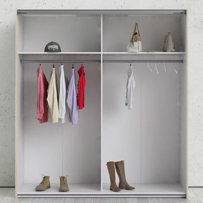 Vrok Mirrored Sliding 2 Doors Wardrobe In Oak With 2 Shelves
