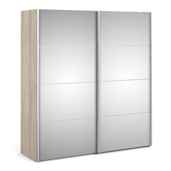 Vrok Mirrored Sliding 2 Doors Wardrobe In Oak With 2 Shelves