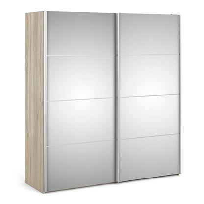 Vrok Mirrored Sliding 2 Doors Wardrobe In Oak With 2 Shelves