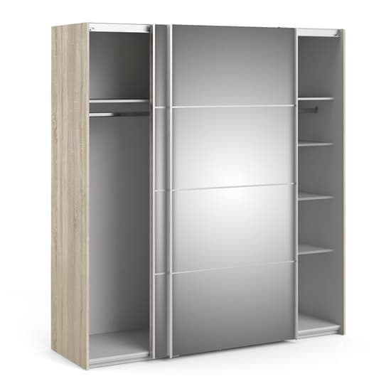 Vrok Mirrored Sliding Doors Wardrobe In Oak With 5 Shelves