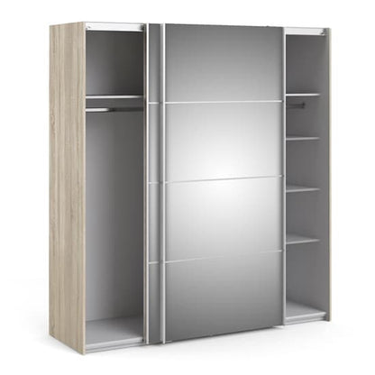 Vrok Mirrored Sliding Doors Wardrobe In Oak With 5 Shelves