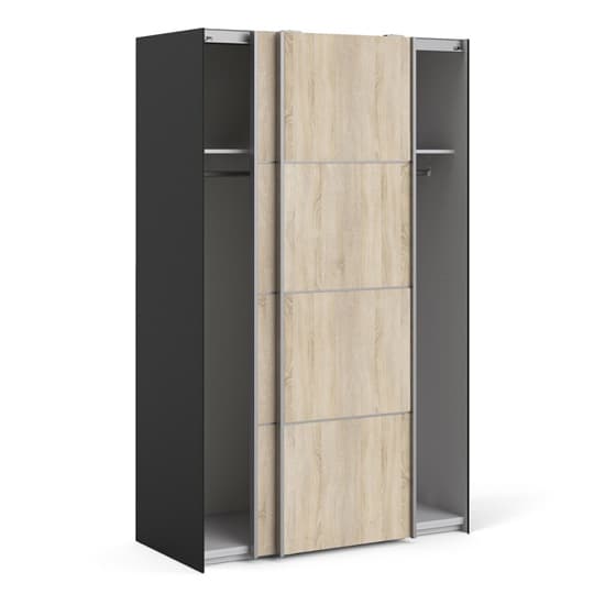 Vrok Sliding Wardrobe With 2 Oak Doors 2 Shelves In Matt Black