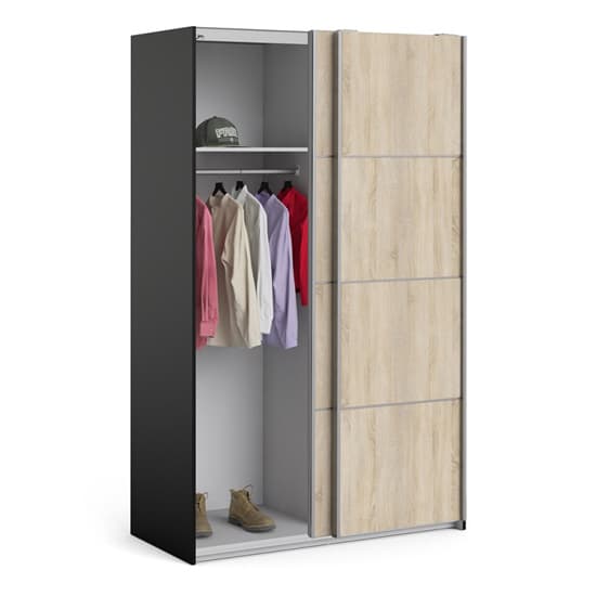 Vrok Sliding Wardrobe With 2 Oak Doors 2 Shelves In Matt Black