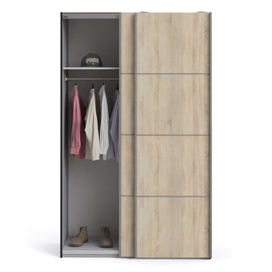 Vrok Sliding Wardrobe With 2 Oak Doors 2 Shelves In Matt Black