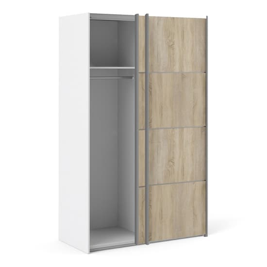 Vrok Sliding Wardrobe With 2 Oak Doors 2 Shelves In White