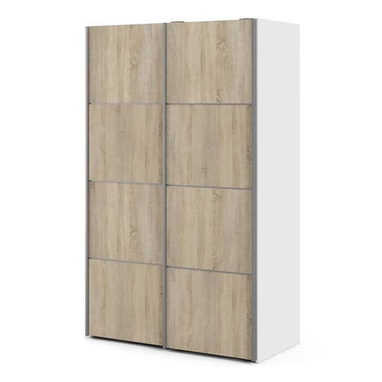 Vrok Sliding Wardrobe With 2 Oak Doors 5 Shelves In White