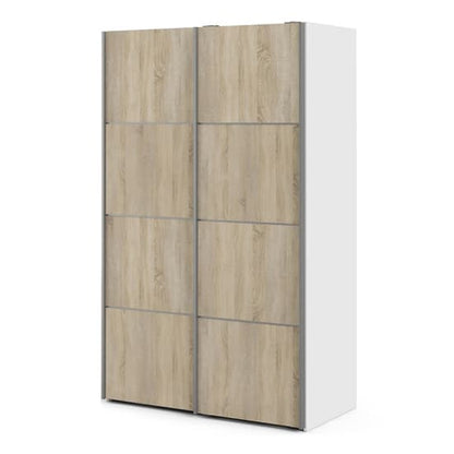 Vrok Sliding Wardrobe With 2 Oak Doors 5 Shelves In White