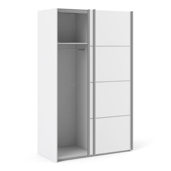 Vrok Sliding Wardrobe With 2 White Doors 2 Shelves In White