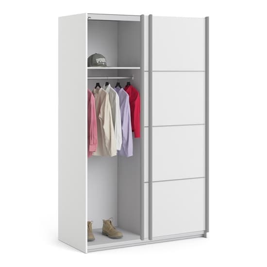 Vrok Sliding Wardrobe With 2 White Doors 2 Shelves In White
