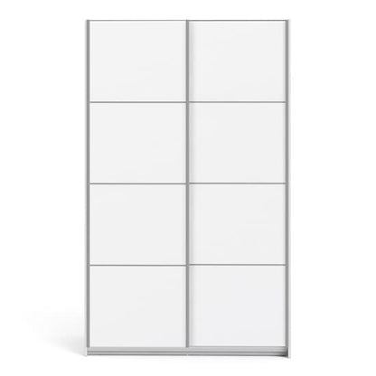 Vrok Sliding Wardrobe With 2 White Doors 5 Shelves In White