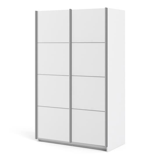 Vrok Sliding Wardrobe With 2 White Doors 5 Shelves In White