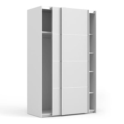 Vrok Sliding Wardrobe With 2 White Doors 5 Shelves In White