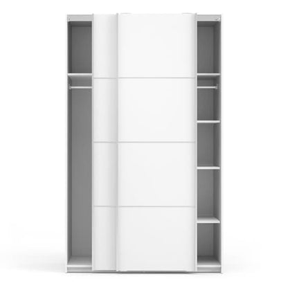 Vrok Sliding Wardrobe With 2 White Doors 5 Shelves In White