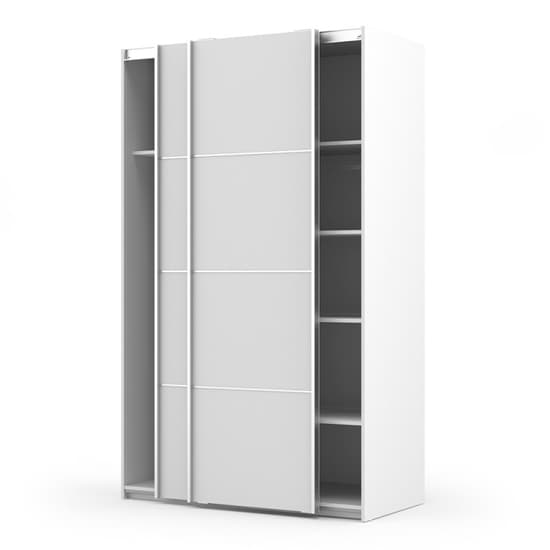 Vrok Sliding Wardrobe With 2 White Doors 5 Shelves In White