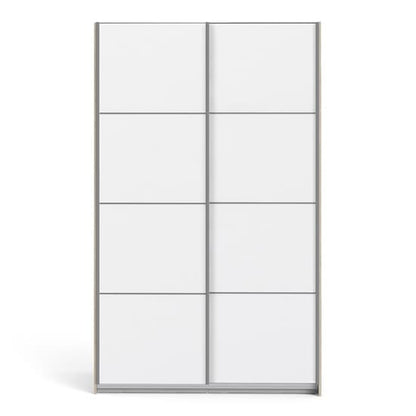 Vrok Wooden Sliding Doors Wardrobe In Oak White With 5 Shelves