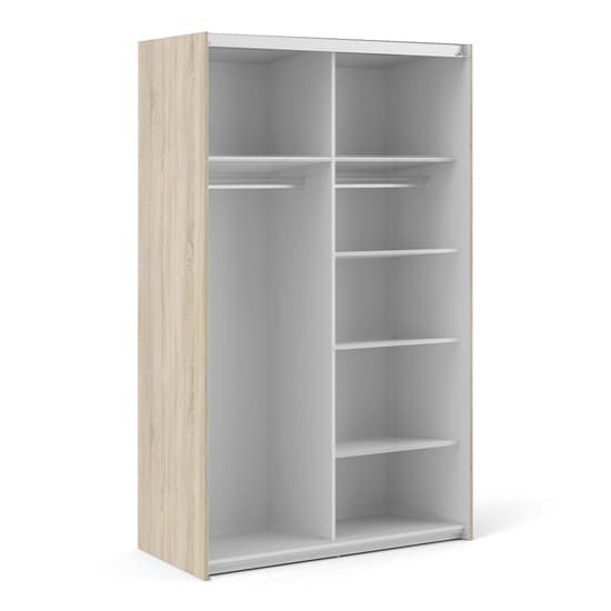 Vrok Wooden Sliding Doors Wardrobe In Oak White With 5 Shelves