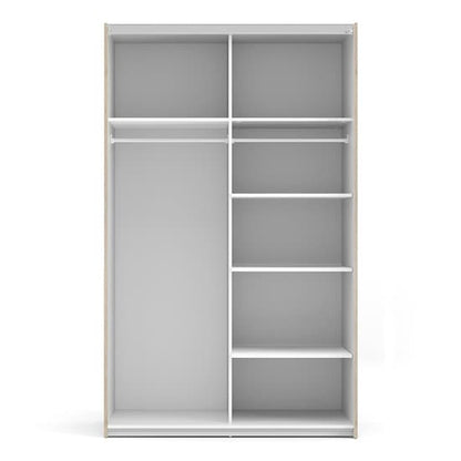 Vrok Wooden Sliding Doors Wardrobe In Oak White With 5 Shelves