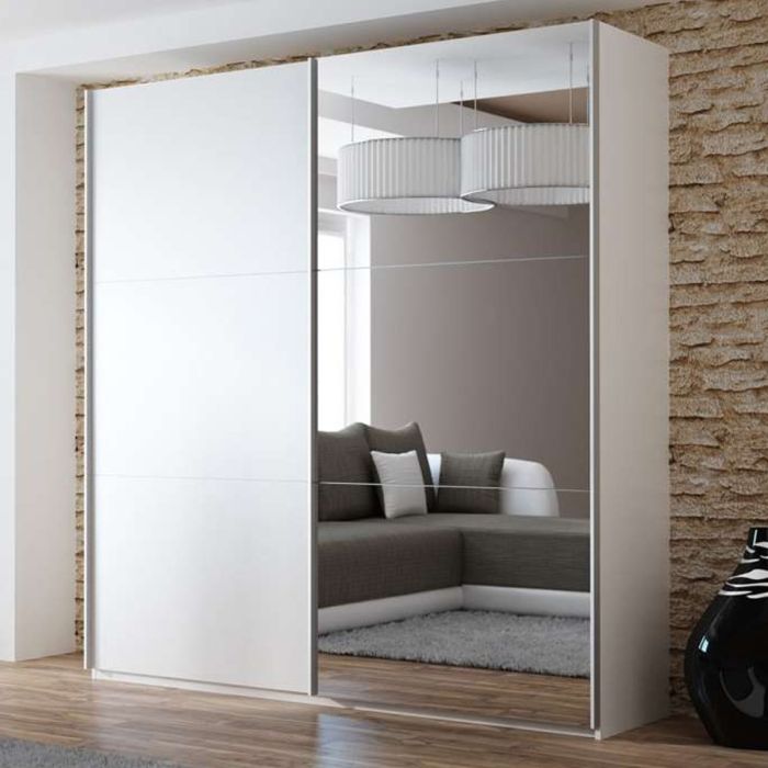 Boris Sliding 2 Door 200cm Wardrobe with Mirror - White