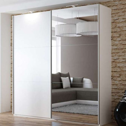 Boris Sliding 2 Door 200cm Wardrobe with Mirror - White