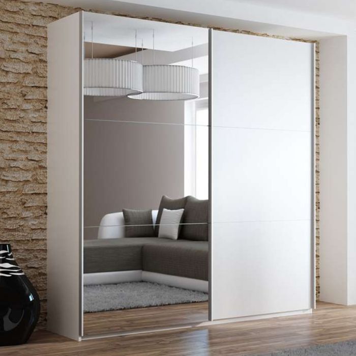 Boris Sliding 2 Door 200cm Wardrobe with Mirror - White